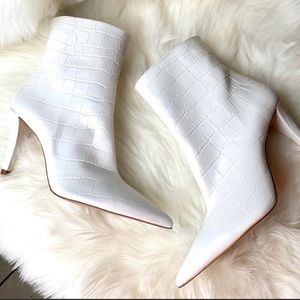 Zara Animal Print White Ankle Boots